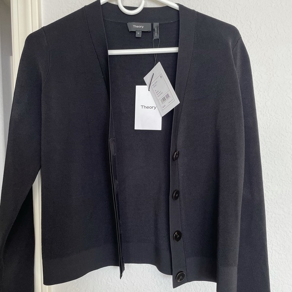 Theory Black rib crop cardi M - Picture 1 of 10